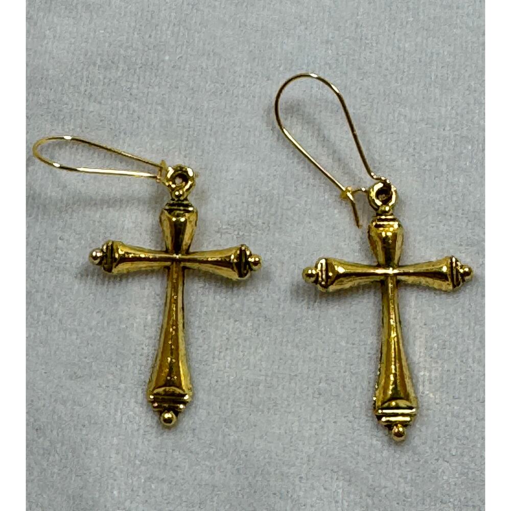 Fashion Gold Cross Dangle Earrings Christian Religious Faith Jewelry 2.5" E283